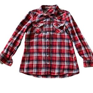 Passion Girl Long Sleeve Shirt Plaid  Flannel Women’s Pearl‎ Snap, Medium